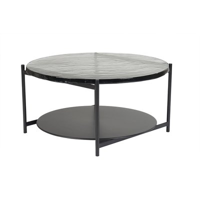 Table basse ronde avec double plateau en verre recyclé et métal noir D85 cm WELLE MILIBOO