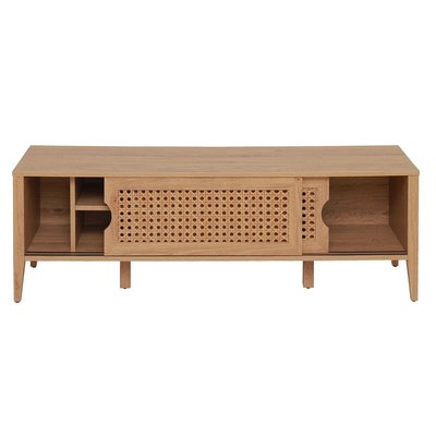 Meuble TV avec 2 Portes Coulissantes Décor Rotin - L138 cm CALICOSY
