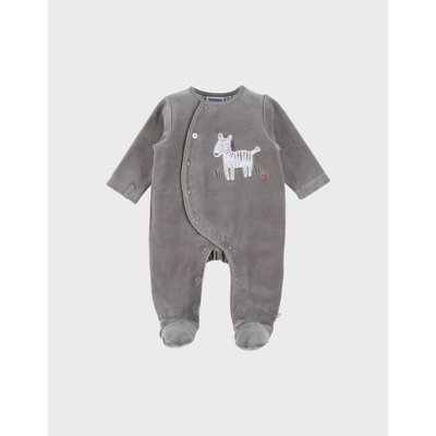 Pyjama bébé en velours kaki avec broderie zèbre NOUKIE'S