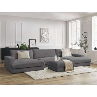 Canapé panoramique fixe 7 places en velours côtelé avec pouf, LEONARD BOBOCHIC