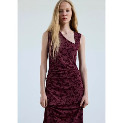 Robe asymétrique en tissu dévoré MANGO