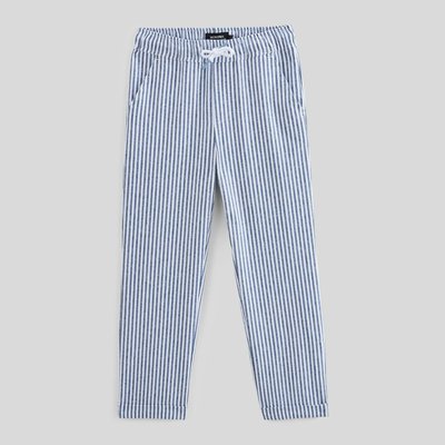 Pantalon droit élastiqué rayé en coton et lin MONOPRIX