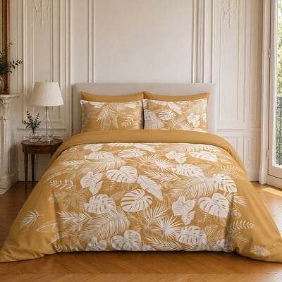 Parure de lit en coton motif tropical, LEAVES C DESIGN HOME TEXTILE