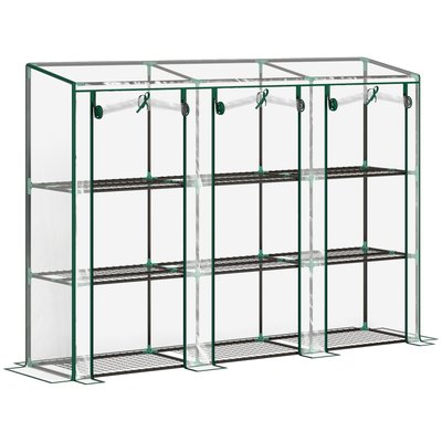 Serre de jardin 3 étagères 3 portes acier noir PVC transparent OUTSUNNY