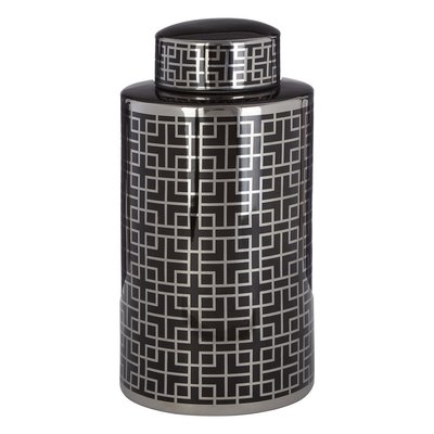 47cm Ceramic Jar in Black/Silver Finish SO'HOME