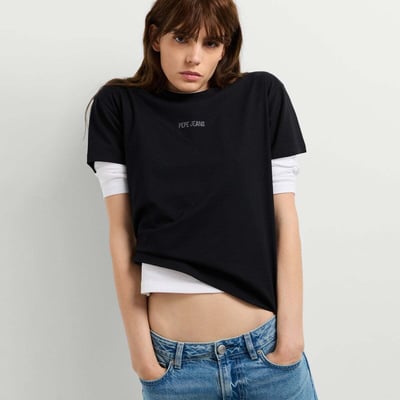 T-Shirt Logo En Strass PEPE JEANS