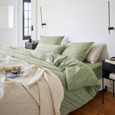 Housse de couette en percale de coton lavé, IMPRESSION GRAPHIQUE BLANC CERISE