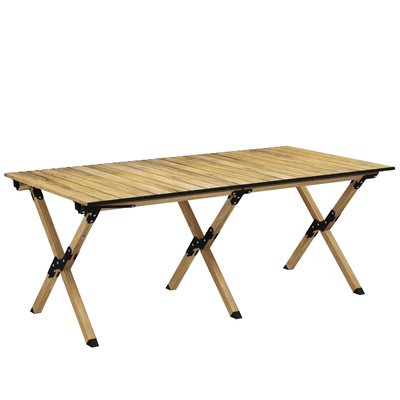 Table de camping pliable - plateau enroulable - acier alu aspect bois OUTSUNNY