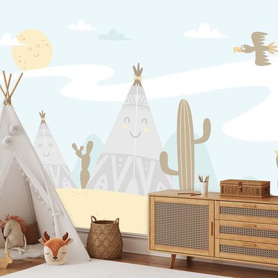 Papier peint enfant tipis et cactus HEXOA
