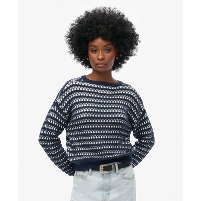 Pull ras du cou court rayé en crochet SUPERDRY