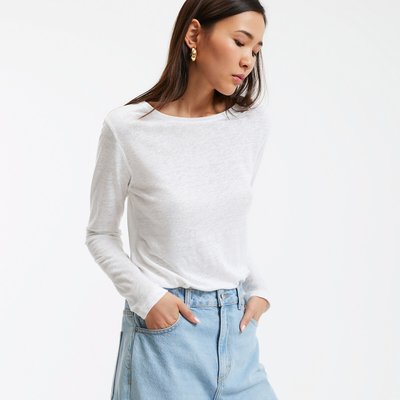 Футболка из чистого льна, круглый вырез LA REDOUTE COLLECTIONS