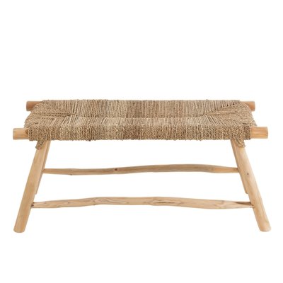 Banc artisanal en teck et jonc de mer 2 personnes L100 - CHAM HELLIN, DEPUIS 1862
