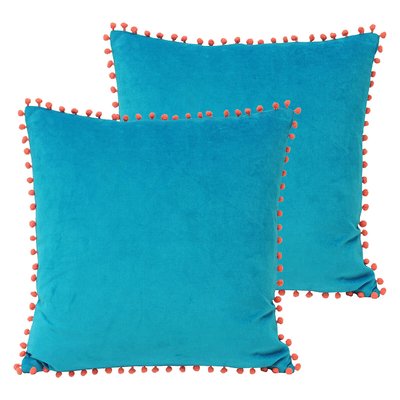 Velvet Pompom Twin Pack Polyester Filled Cushions PAOLETTI