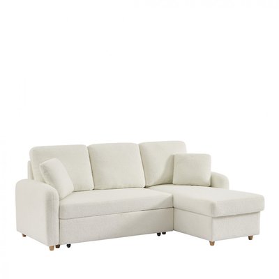 Canapé d'angle réversible convertible 3 places en tissu bouclette avec coffre- MATERA DRAWER