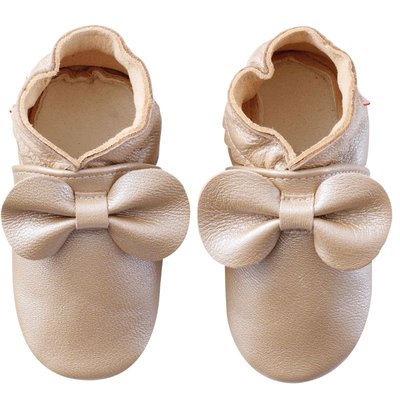 Chaussons bébé cuir souple uni nœuds TICHOUPS