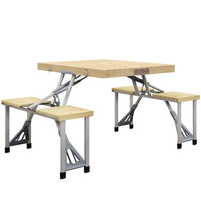 Ensemble table et chaise de camping pliable forme valise alu bois OUTSUNNY