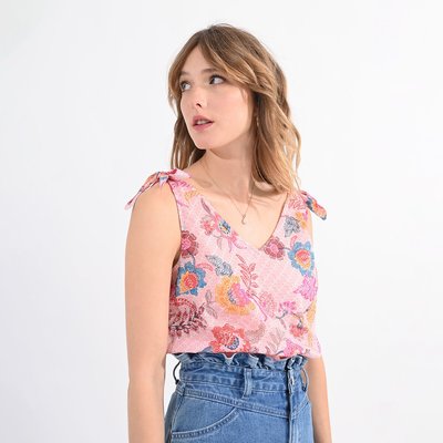 Floral Cotton Vest Top with V-Neck MOLLY BRACKEN