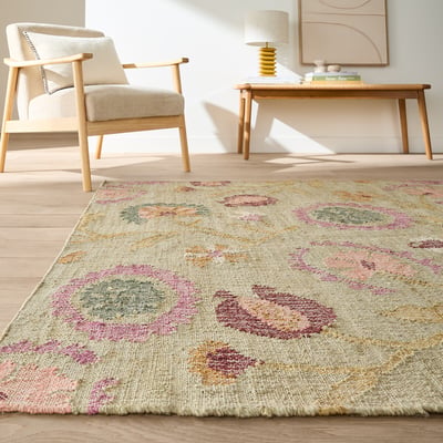 Tapete com motivo floral, entrançado à mão, 80% juta, IZILD LA REDOUTE INTERIEURS