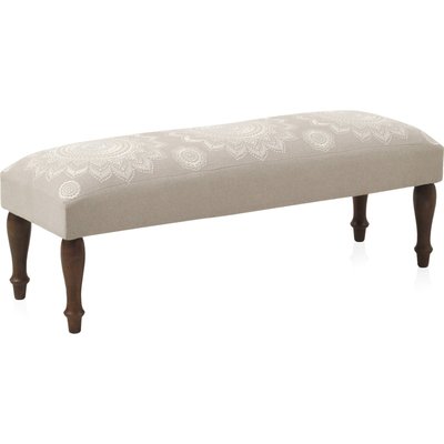 Banc tapissé coton polyester  brodé pieds bois RECOLLECTION
