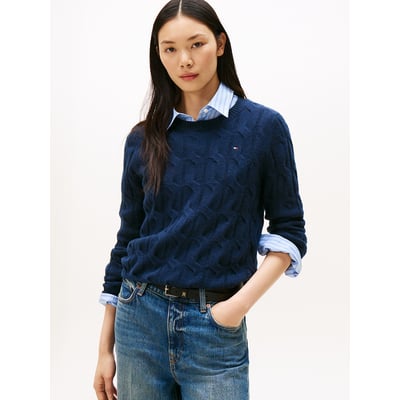 Wool Crew Neck Jumper in Cable Knit TOMMY HILFIGER