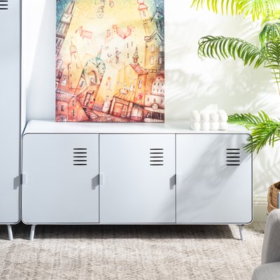 Armoire de rangement avec 3 portes et 2 couches en métal industriel, WALNUTCABINET MEUBLES COSY