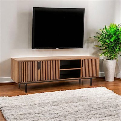 Meuble TV 3 portes 2 niches teck recyclé FANO PIER IMPORT