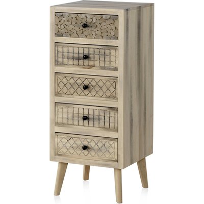 Commode bois naturel à cinq tiroirs sculptés style nordique RECOLLECTION