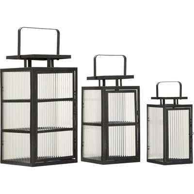 Lot de 3 lanternes en métal et verre strié RECOLLECTION