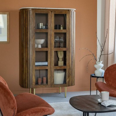 Vitrine en bois de manguier et marbre  SIENNE MADE IN MEUBLES 