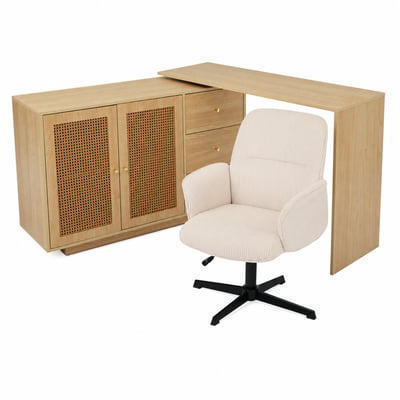 Ensemble de bureau d’angle rotatif avec portes rotin et chaise de bureau, DICCPERNTHOMASINACORD MEUBLES COSY