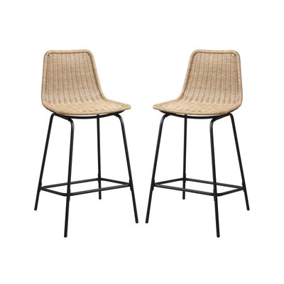 Lot 2 tabourets d'ilot en métal et rotin BALI MOB IN