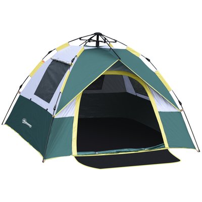 Tente de camping pop up 3 personnes avec sac jaune gris vert OUTSUNNY