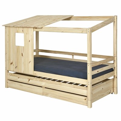 Pack lit cabane gigogne avec 2 matelas Bois massif  ALMA AKITEN RETAIL