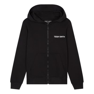 Sweat zippé à capuche en coton noir uni avec poches latérales TEDDY SMITH