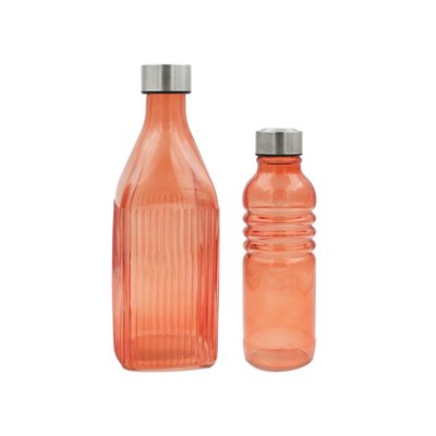 Lot de 2 bouteilles oranges en verre coloré, GLOUPOP ARTIME