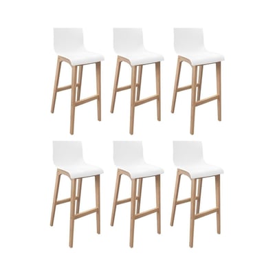 Lot de tabourets de bar en chêne et assise plastique blanche 75cm TANNA|Lot de 6 | Lot de 6 MOB IN