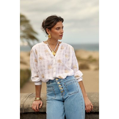 Blouse manches longues col v imprimé broderie BOLITA LA PETITE ETOILE
