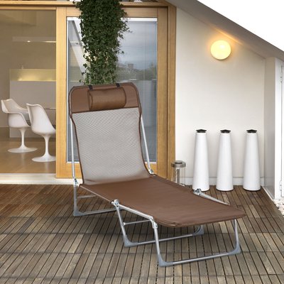 Bain de soleil transat pliable inclinable acier teslin OUTSUNNY