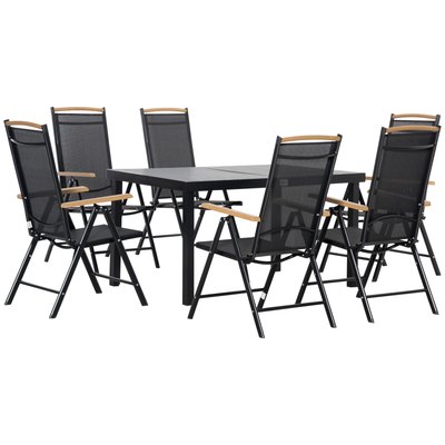Ensemble table de jardin 6 personnes chaises pliables noir effet bois OUTSUNNY