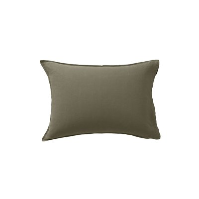 Taie d'oreiller rectangulaire lin et coton lavé SONGE CARRE BLANC