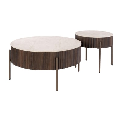 Table basse vintage céramique marbrée pieds bronze (x2) MAHAL PIER IMPORT
