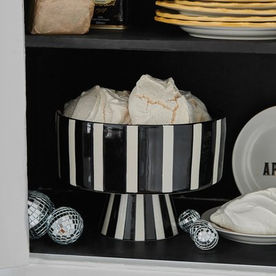 Stripe Stoneware Serving Bowl in Black/White ROCKETT ST GEORGE