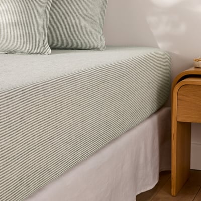 Drap-housse en lin lavé, bonnet 30 cm, à rayures, LIMONA LA REDOUTE INTERIEURS