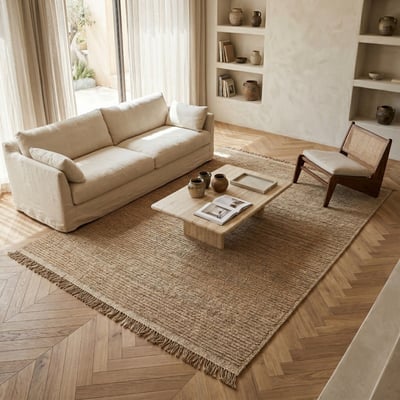 Tapis en jute  artisanal  avec franges JUTE NATUREL - style bohème THE DECO FACTORY