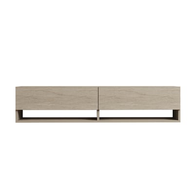 Meuble TV suspendu 2 portes abattantes décor travertin L141 cm - ARGES CALICOSY