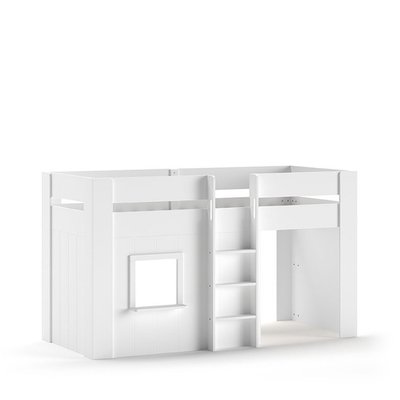 Lit enfant mezzanine avec échelle en bois 90x200cm - Teo DRAWER
