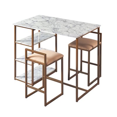 Ensemble 1 Table 2 Chaise Plateau Faux Marbre TEAMSON HOME