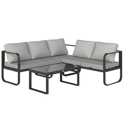 Ensemble salon de jardin 5 places 3 pièces réglable avec coussins assise dossier gris noir OUTSUNNY