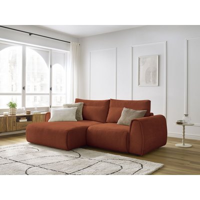 Canapé d'angle fixe compact 3 places tissu lisse, ADEN BOBOCHIC