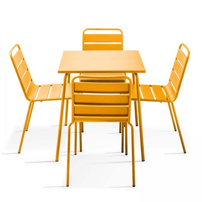 Salon de jardin table carrée et 4 chaises en métal, PALAVAS OVIALA